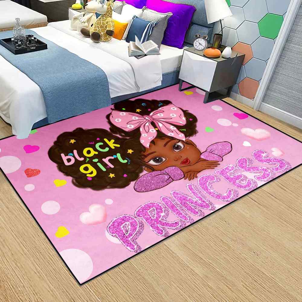 Cute African American Girl Pink Room Decor Rug | CozyLil