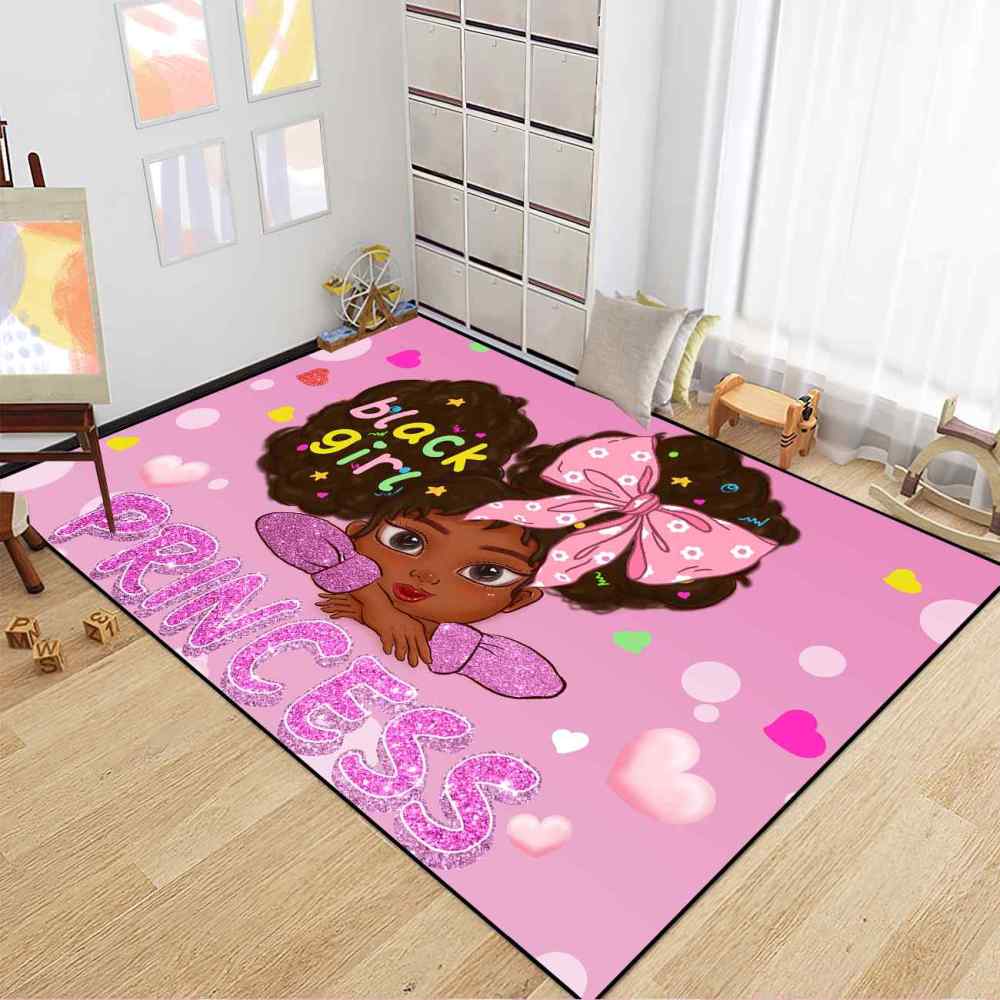 Cute African American Girl Pink Room Decor Rug | CozyLil
