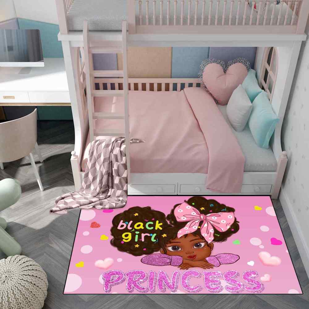 Cute African American Girl Pink Room Decor Rug | CozyLil
