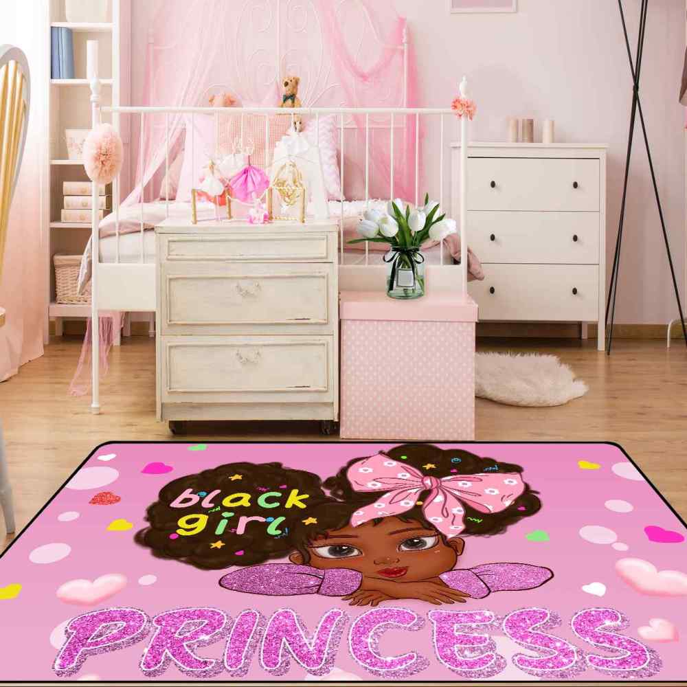 Cute African American Girl Pink Room Decor Rug | CozyLil