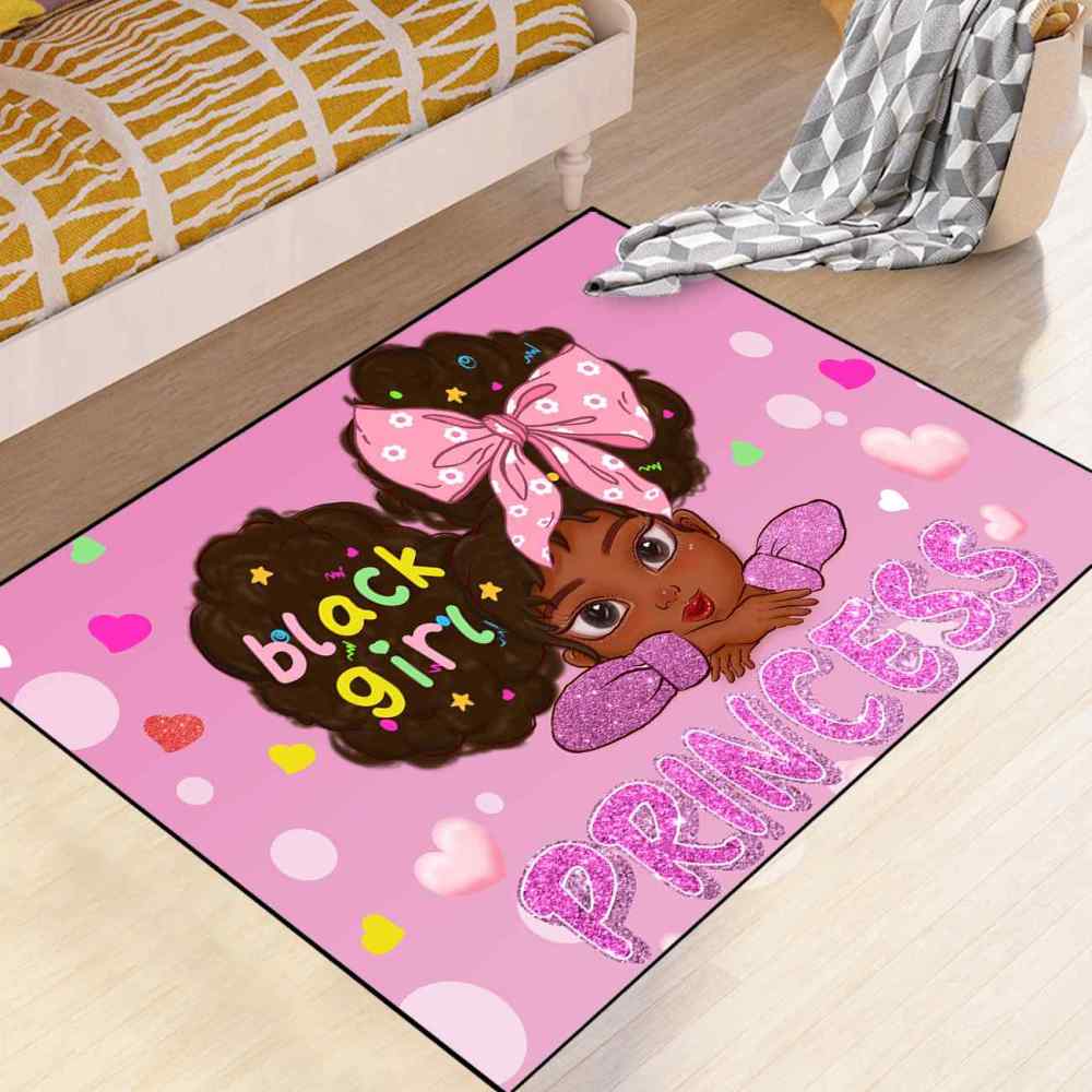 Cute African American Girl Pink Room Decor Rug | CozyLil