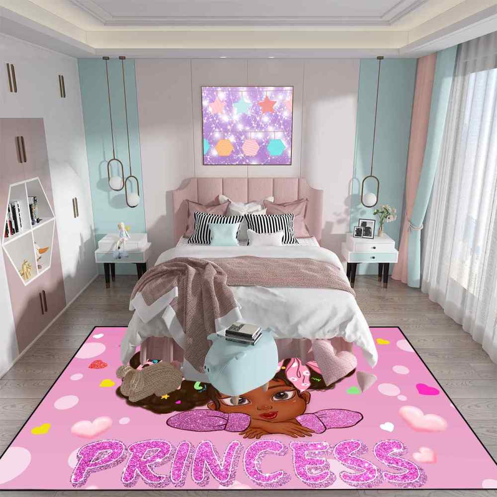 Cute African American Girl Pink Room Decor Rug | CozyLil