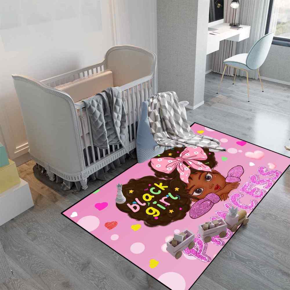 Cute African American Girl Pink Room Decor Rug | CozyLil