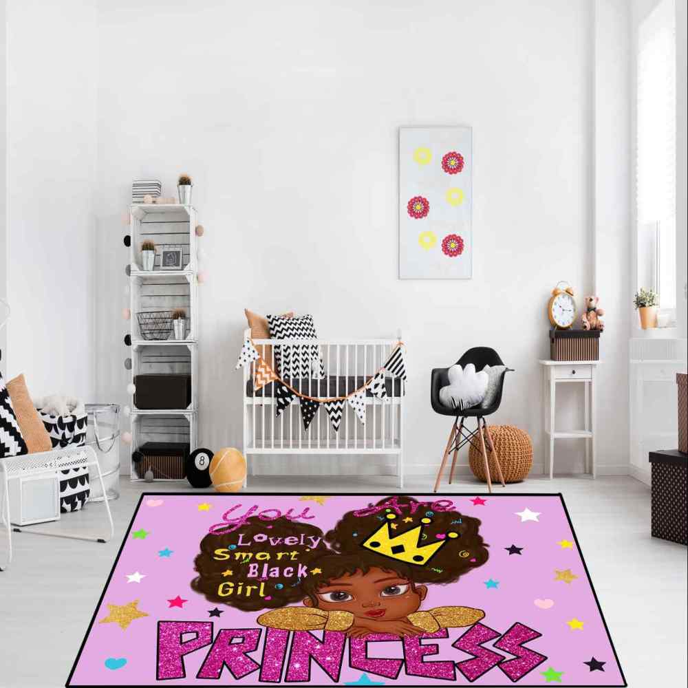 Black Girl Princess Area Rug Cute Pink Play Mat | CozyLil