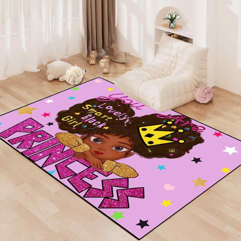 Black Girl Princess Area Rug Cute Pink Play Mat | CozyLil