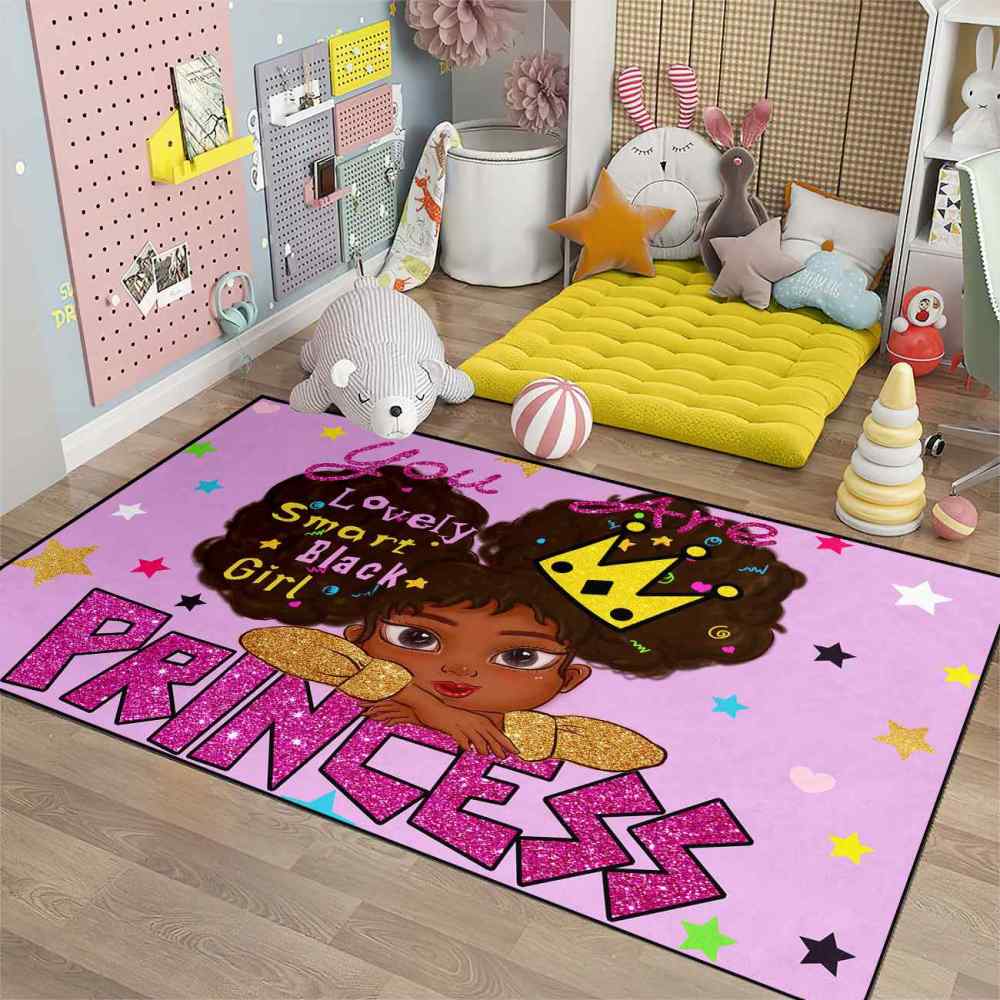 Black Girl Princess Area Rug Cute Pink Play Mat | CozyLil