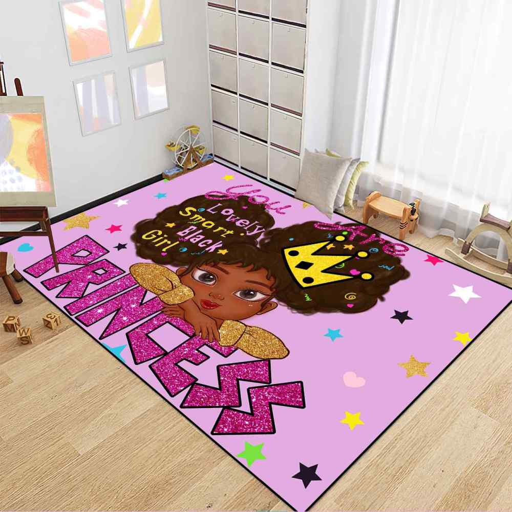 Black Girl Princess Area Rug Cute Pink Play Mat | CozyLil