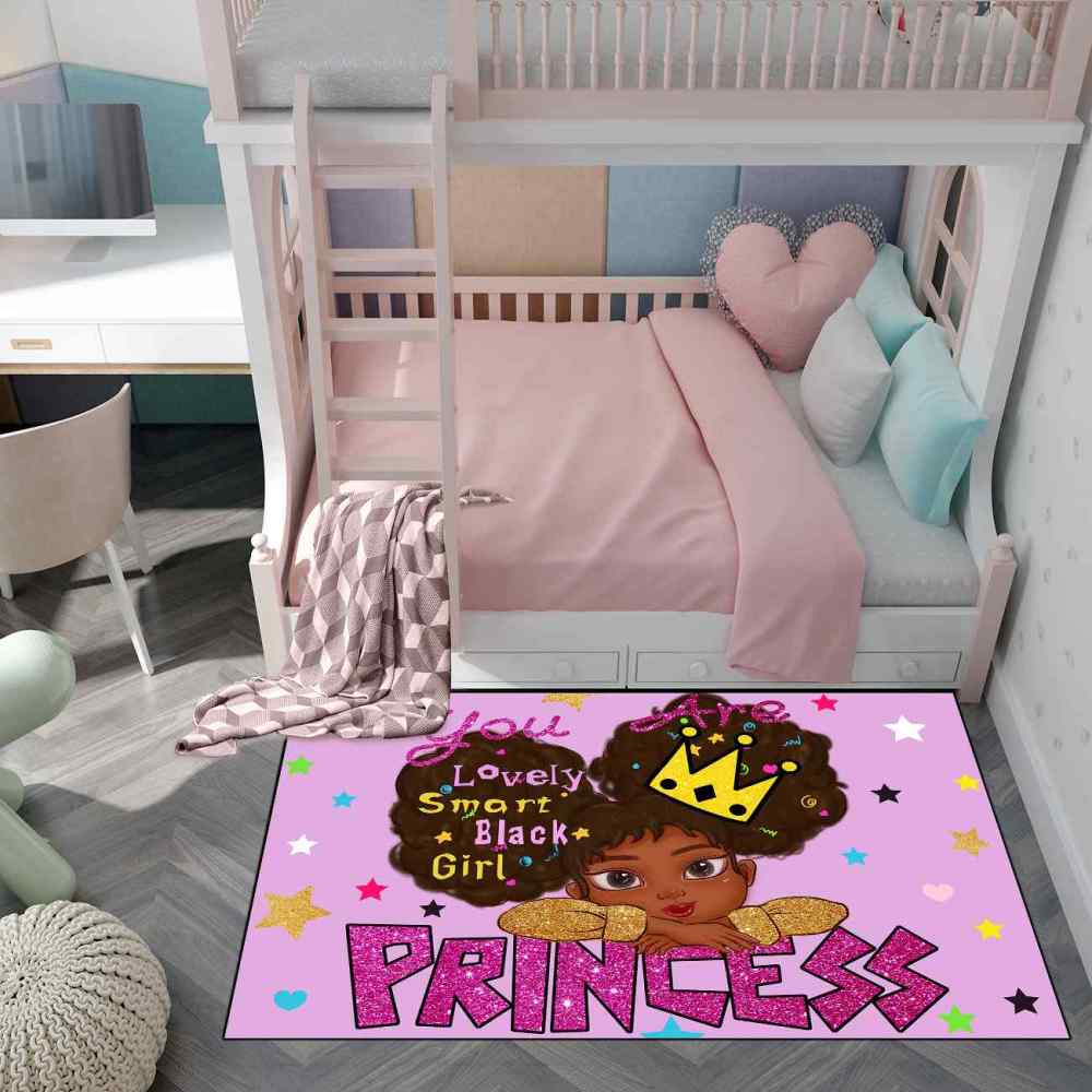 Black Girl Princess Area Rug Cute Pink Play Mat | CozyLil