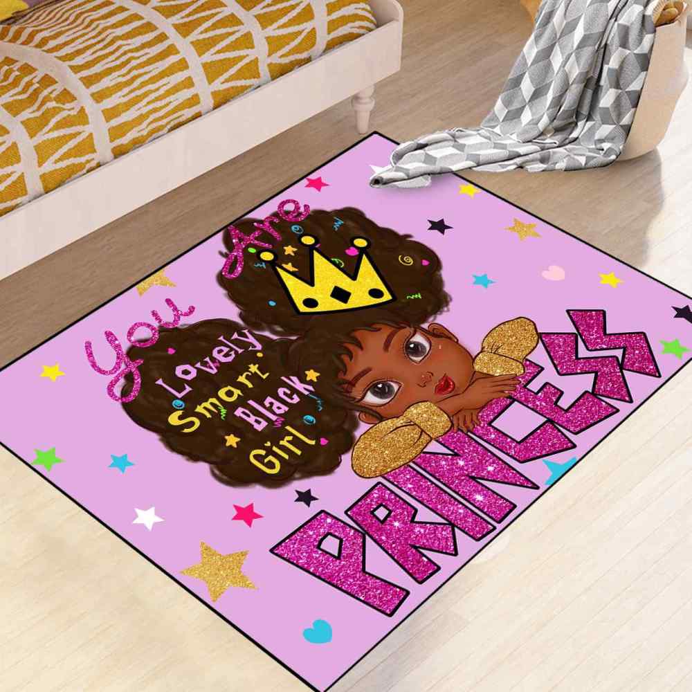 Black Girl Princess Area Rug Cute Pink Play Mat | CozyLil
