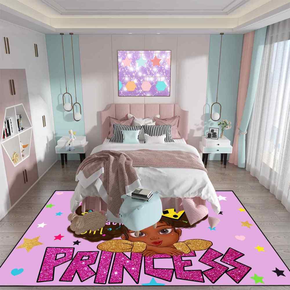 Black Girl Princess Area Rug Cute Pink Play Mat | CozyLil