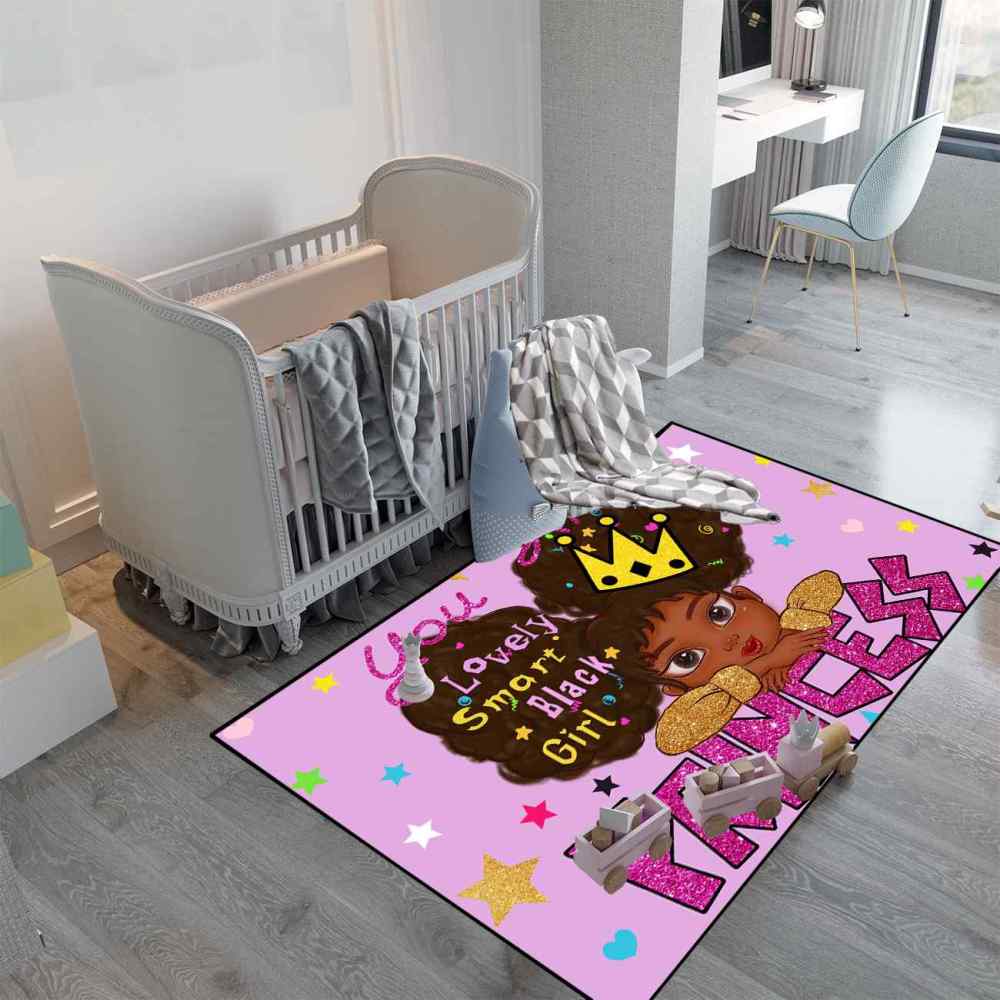 Black Girl Princess Area Rug Cute Pink Play Mat | CozyLil
