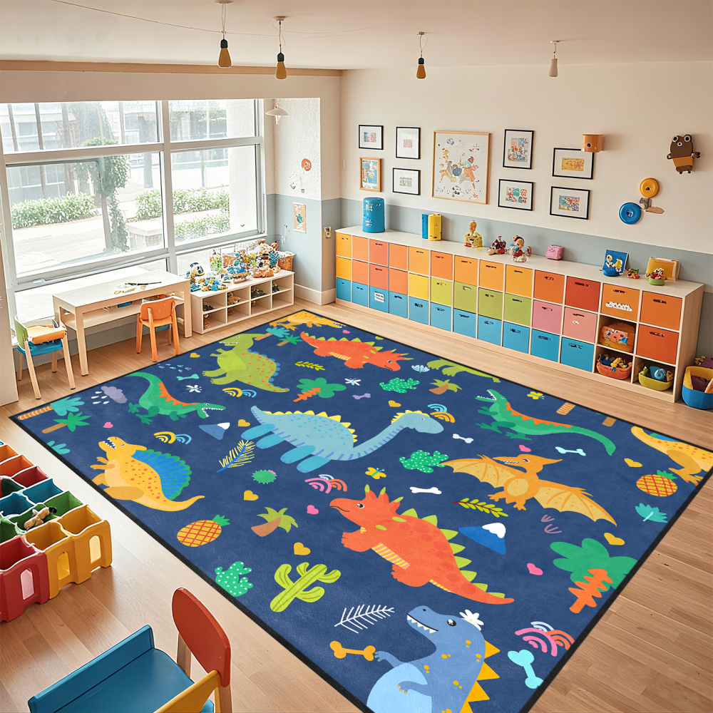 Cute Blue Cartoon Dinosaur Area Rug for Kids | CozyLil