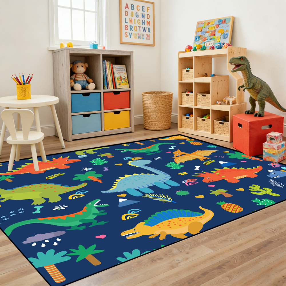 Cute Blue Cartoon Dinosaur Area Rug for Kids | CozyLil