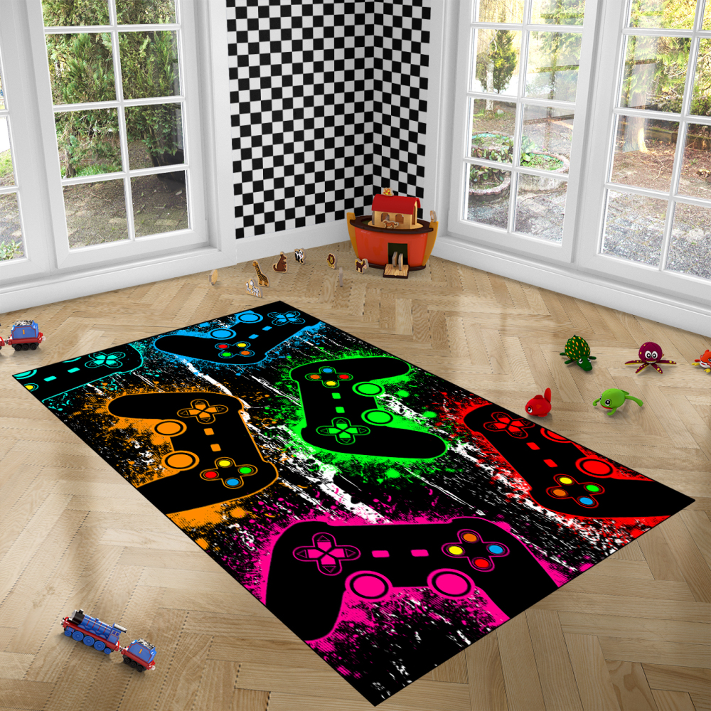 Green Gamepad Gamer Area Rug for Kids Room | CozyLil