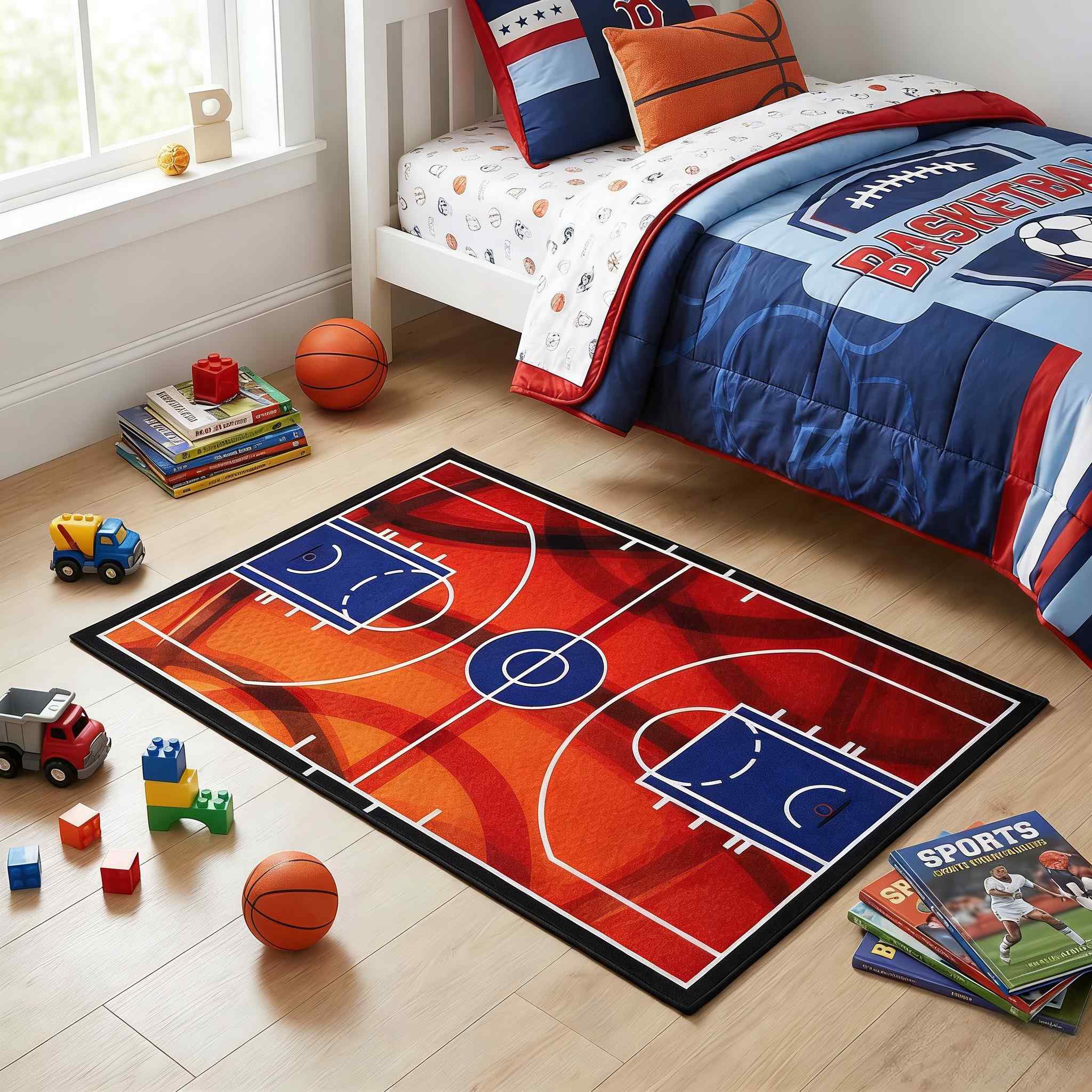 Basketball Court Sport Area Rug for Boys Room Play Mat | CozyLil