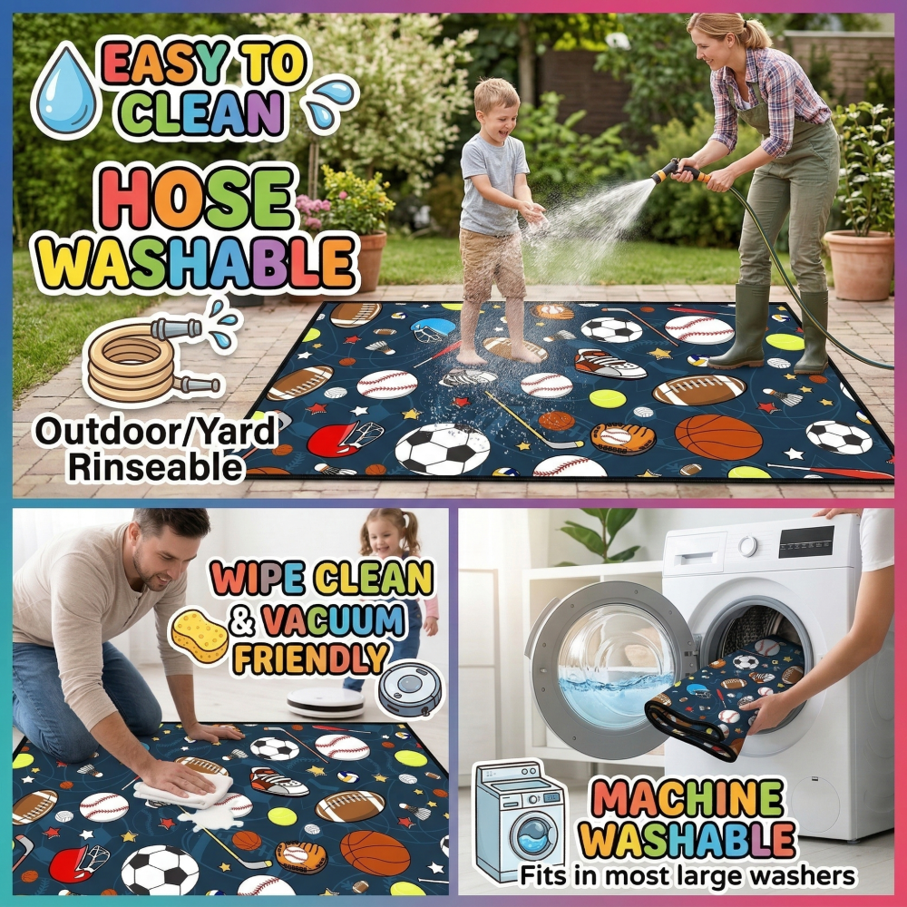 Navy Blue Sports Ball Area Rug for Kids Bedroom | CozyLil