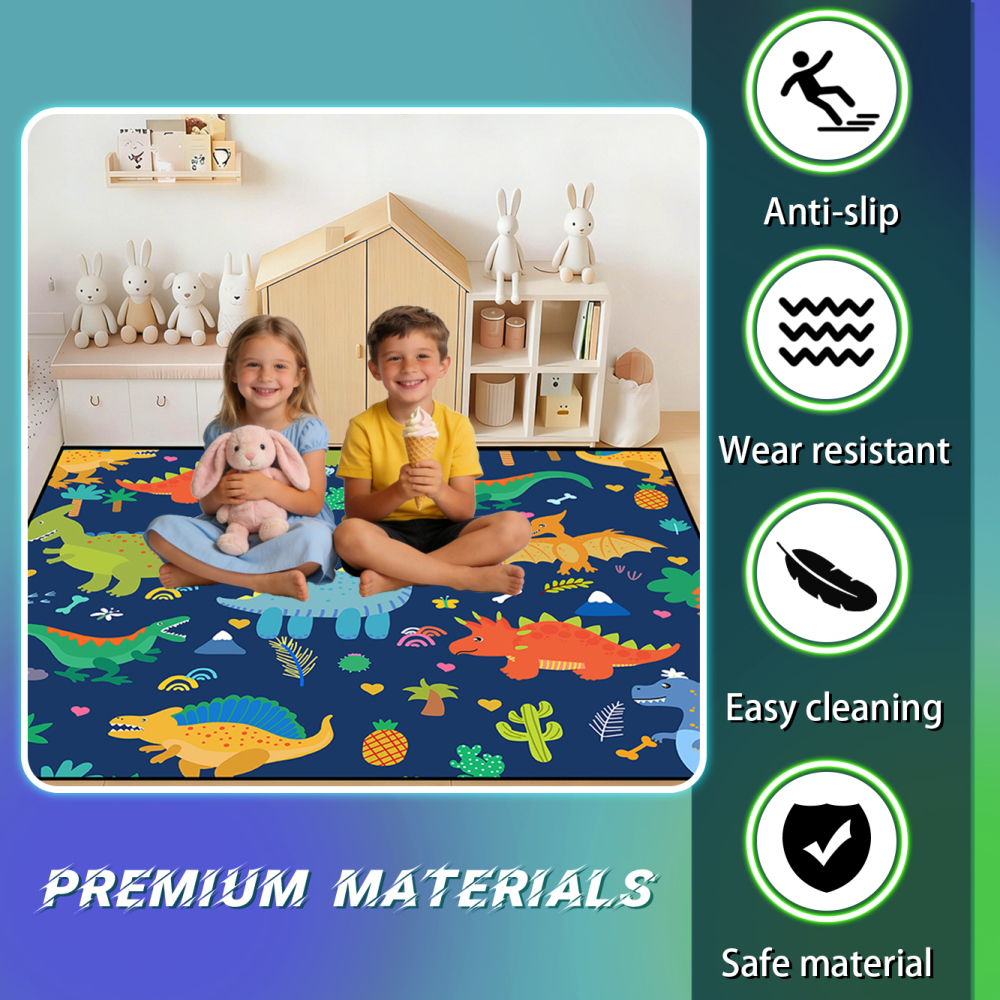 Cute Blue Cartoon Dinosaur Area Rug for Kids | CozyLil