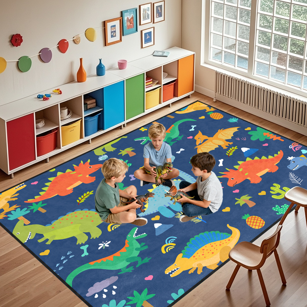 Cute Blue Cartoon Dinosaur Area Rug for Kids | CozyLil