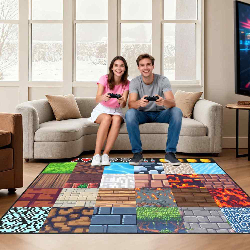Pixel Block Gamer Building Kids Play Mat for Boys Room | CozyLil