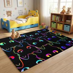 Cute Black Cat Rainbow Outline Area Rug for Kids Bedroom | CozyLil