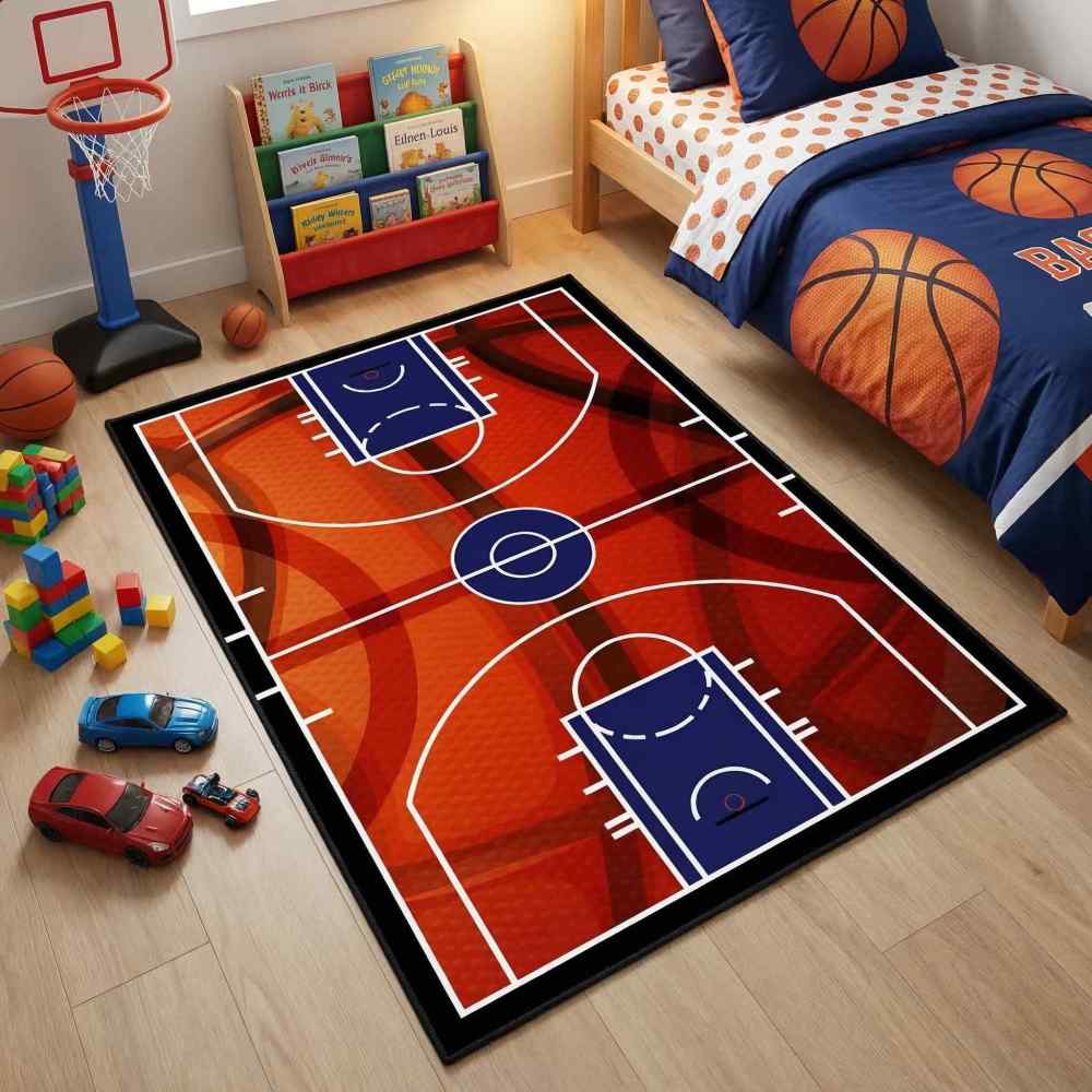 Basketball Court Sport Area Rug for Boys Room Play Mat | CozyLil
