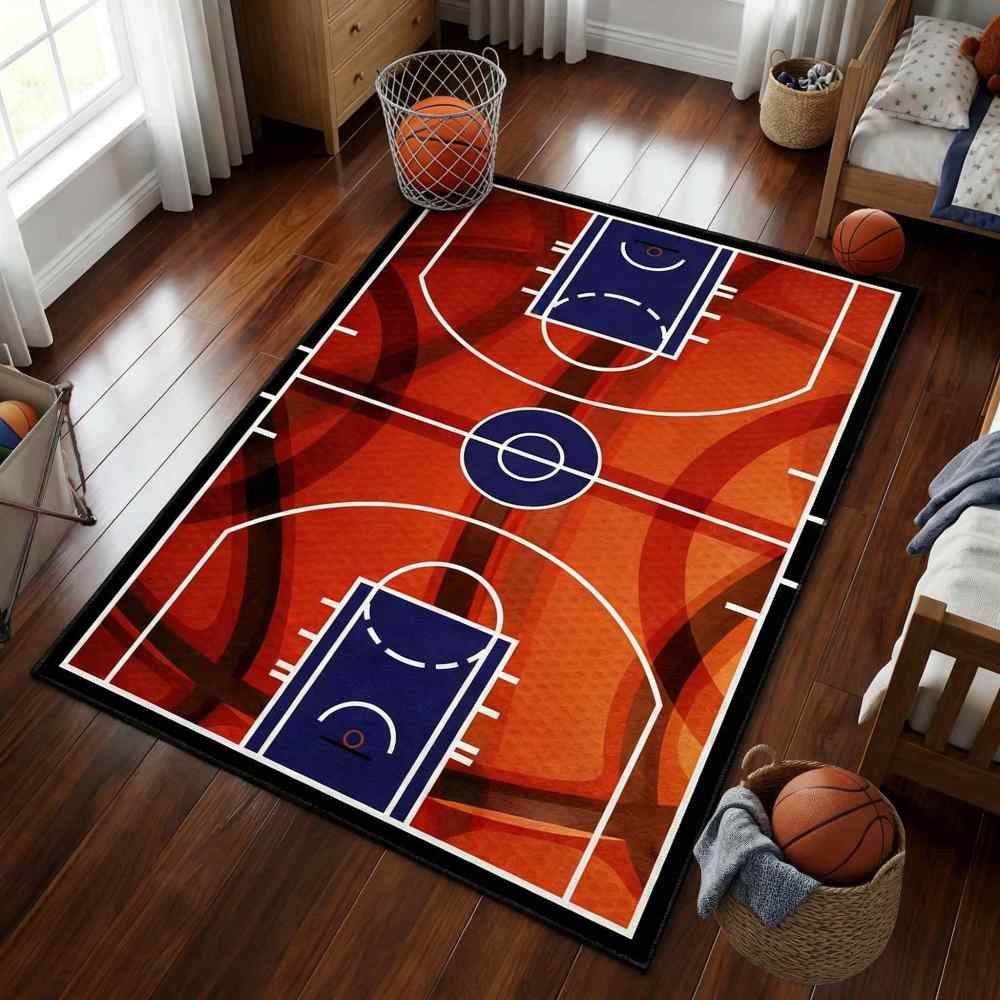 Basketball Court Sport Area Rug for Boys Room Play Mat | CozyLil