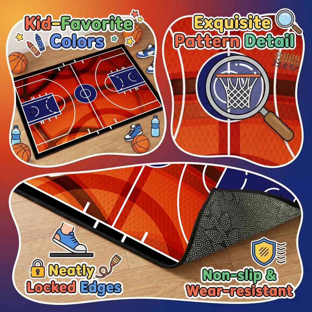 Basketball Court Sport Area Rug for Boys Room Play Mat | CozyLil