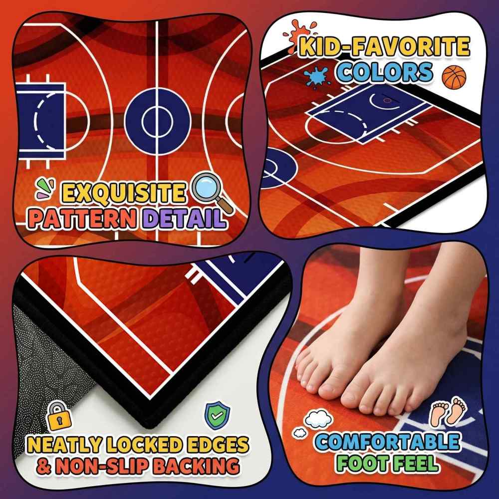 Basketball Court Sport Area Rug for Boys Room Play Mat | CozyLil