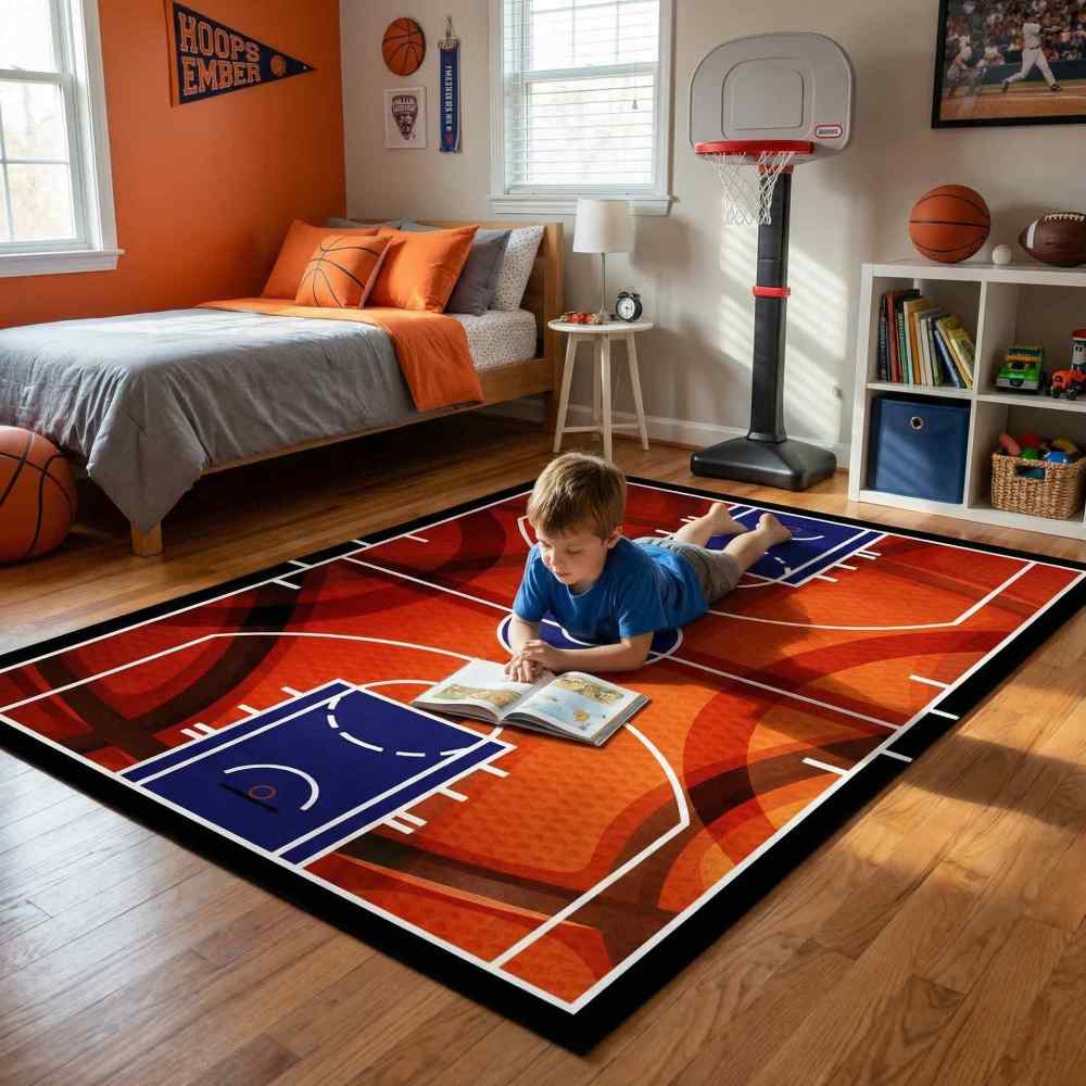 Basketball Court Sport Area Rug for Boys Room Play Mat | CozyLil