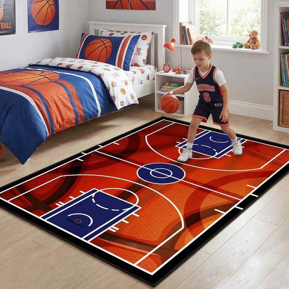 Basketball Court Sport Area Rug for Boys Room Play Mat | CozyLil