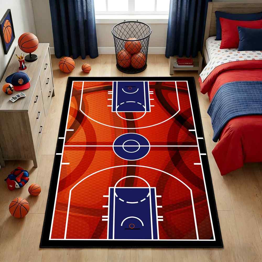 Basketball Court Sport Area Rug for Boys Room Play Mat | CozyLil