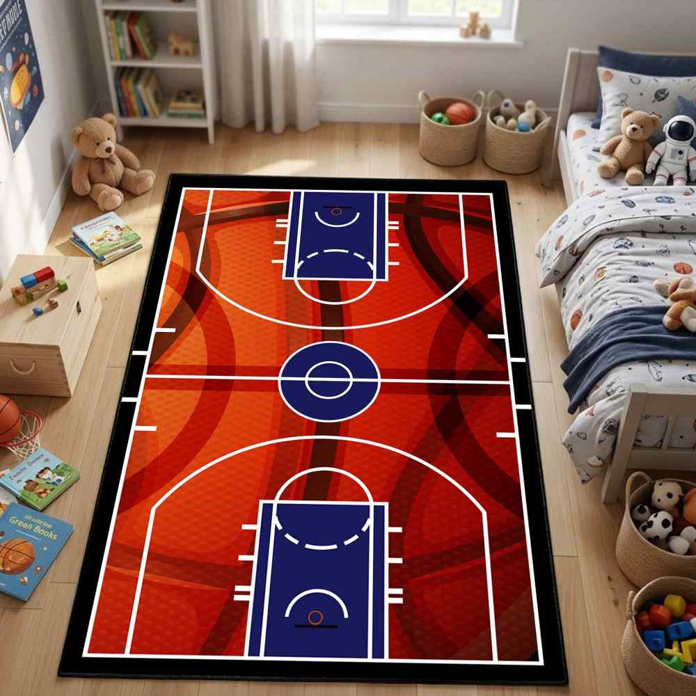 Basketball Court Sport Area Rug for Boys Room Play Mat | CozyLil