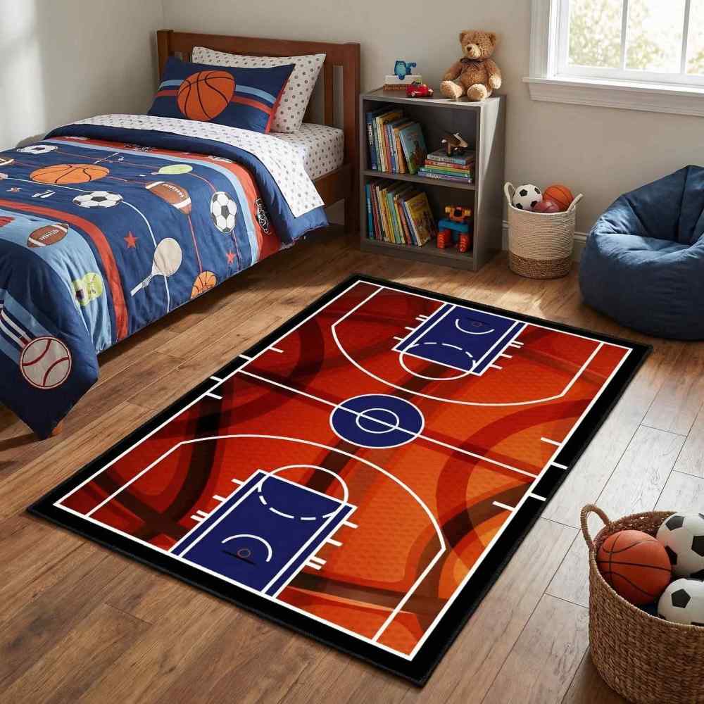 Basketball Court Sport Area Rug for Boys Room Play Mat | CozyLil