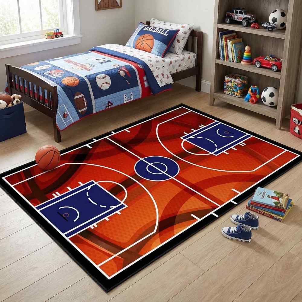 Basketball Court Sport Area Rug for Boys Room Play Mat | CozyLil
