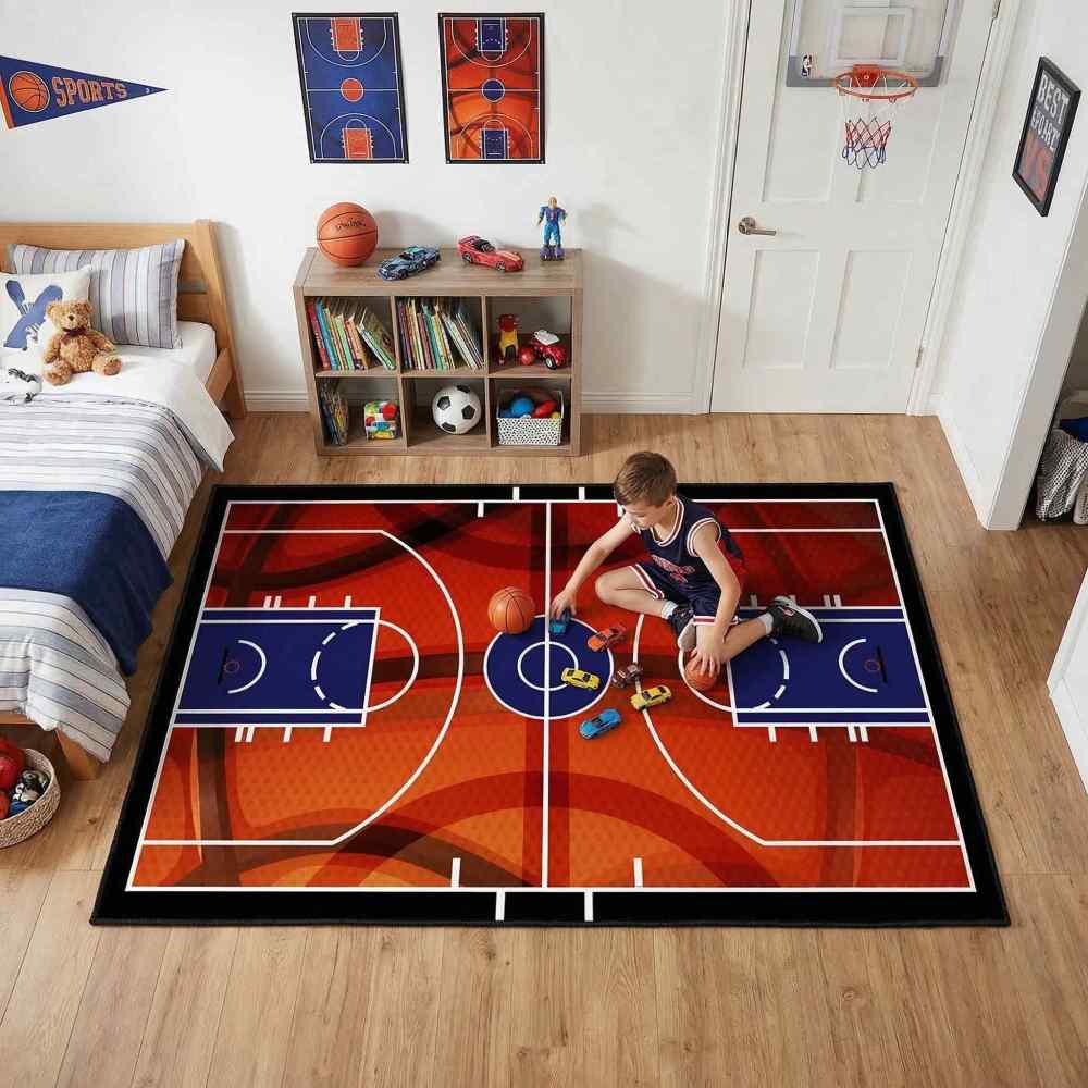 Basketball Court Sport Area Rug for Boys Room Play Mat | CozyLil