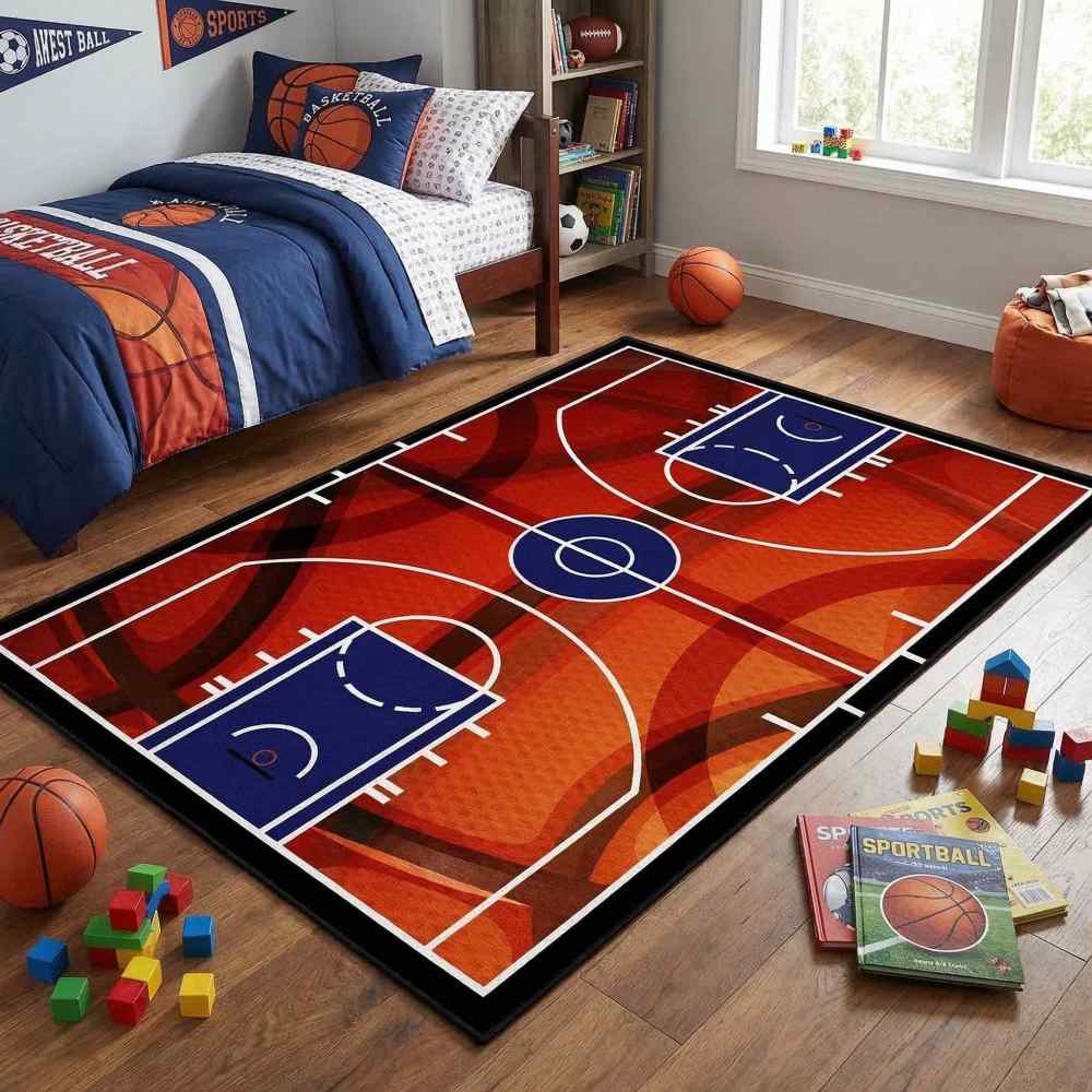Basketball Court Sport Area Rug for Boys Room Play Mat | CozyLil
