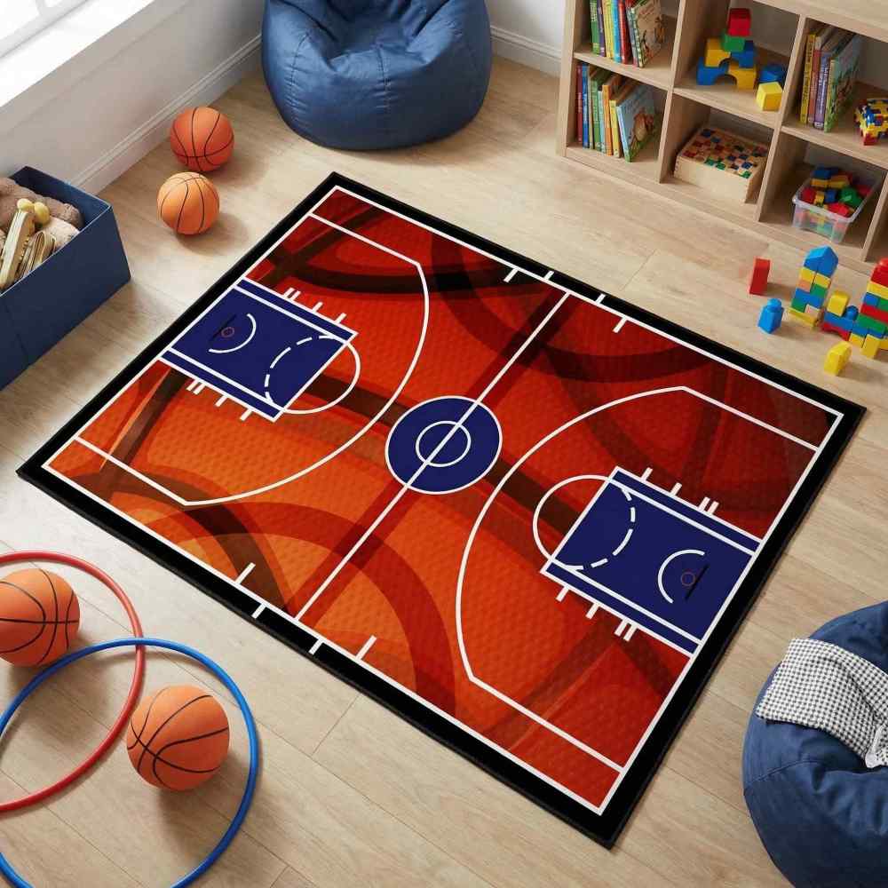 Basketball Court Sport Area Rug for Boys Room Play Mat | CozyLil
