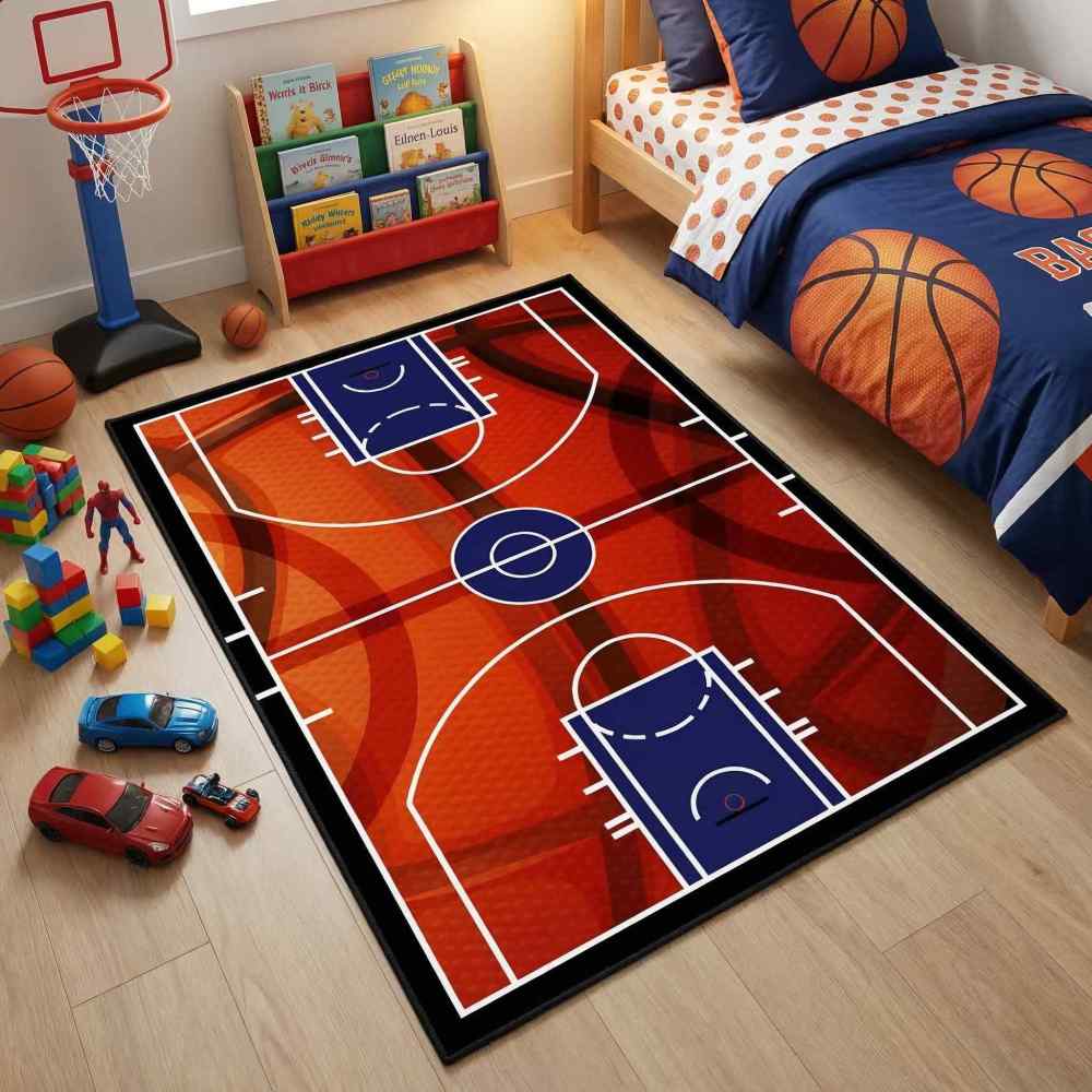 Basketball Court Sport Area Rug for Boys Room Play Mat | CozyLil