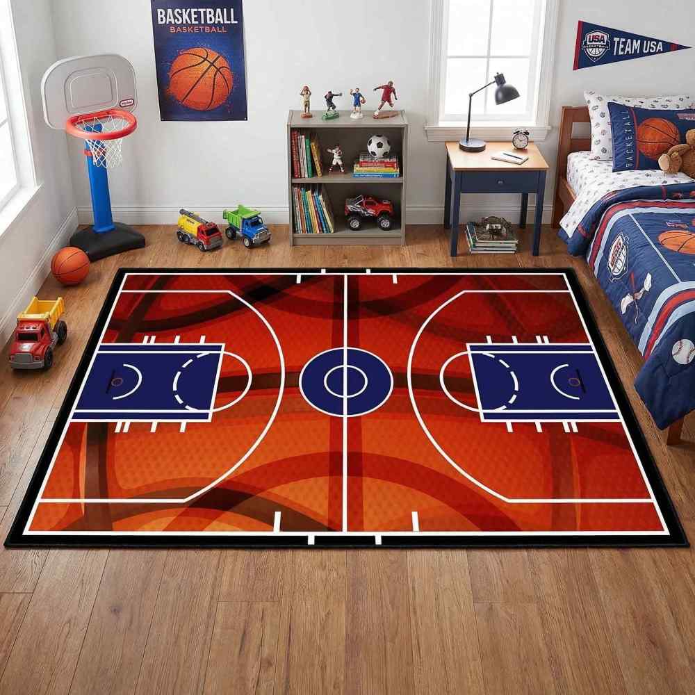 Basketball Court Sport Area Rug for Boys Room Play Mat | CozyLil