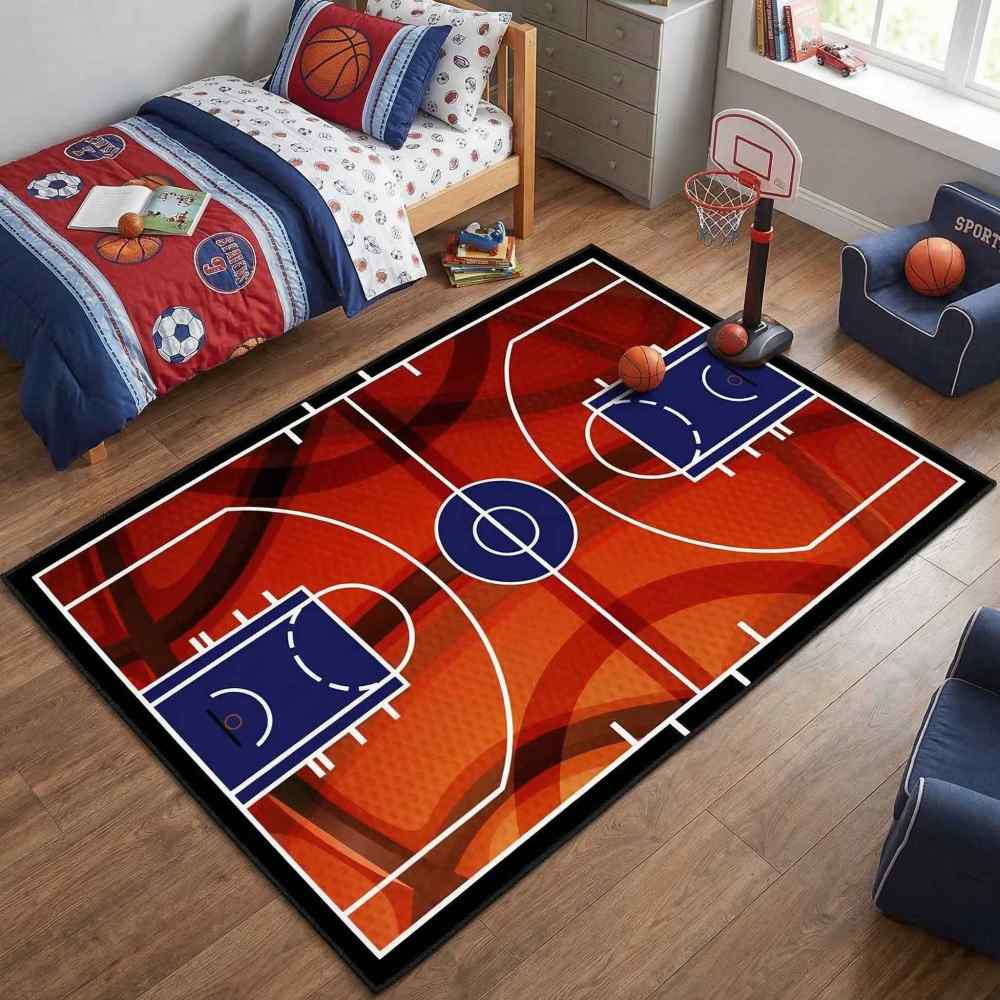 Basketball Court Sport Area Rug for Boys Room Play Mat | CozyLil