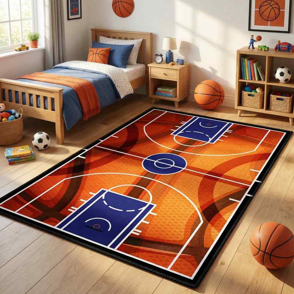 Basketball Court Sport Area Rug for Boys Room Play Mat | CozyLil