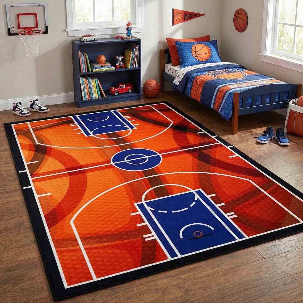 Basketball Court Sport Area Rug for Boys Room Play Mat | CozyLil
