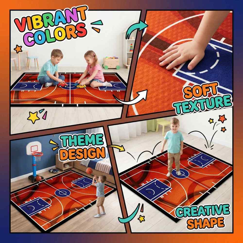 Basketball Court Sport Area Rug for Boys Room Play Mat | CozyLil