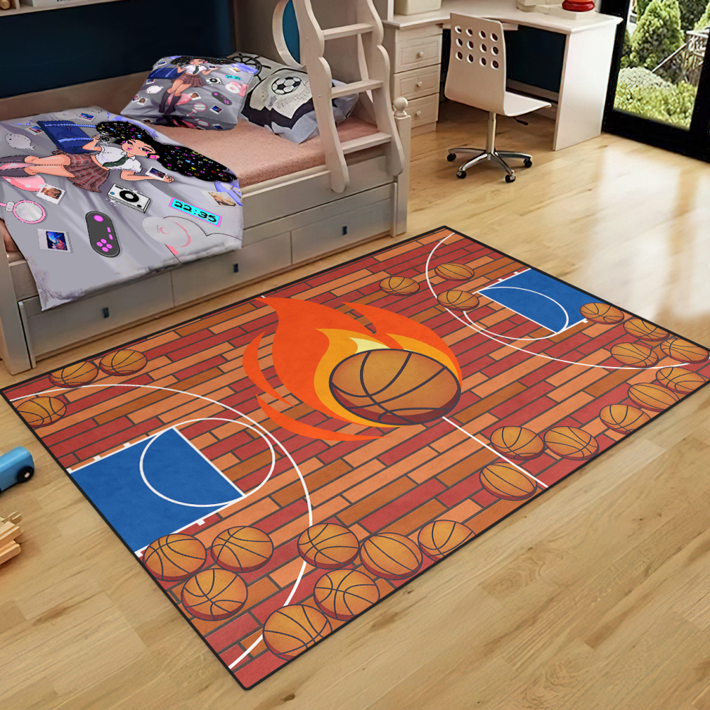 Flaming Basketball Court Play Mat for Boys Room | CozyLil