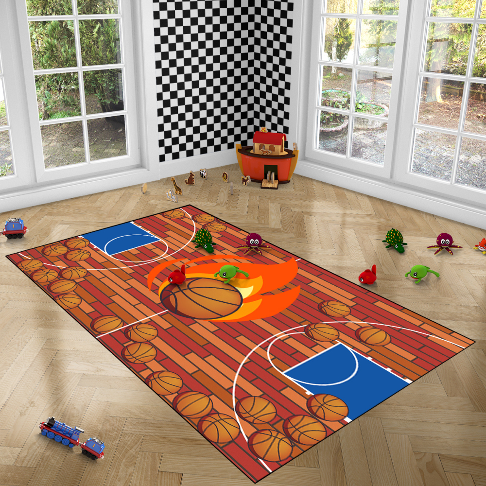 Flaming Basketball Court Play Mat for Boys Room | CozyLil