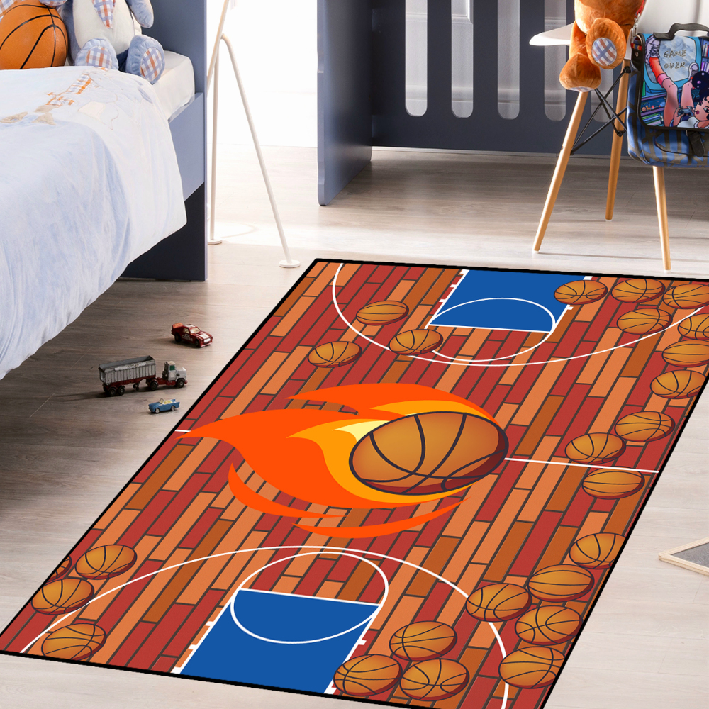 Flaming Basketball Court Play Mat for Boys Room | CozyLil
