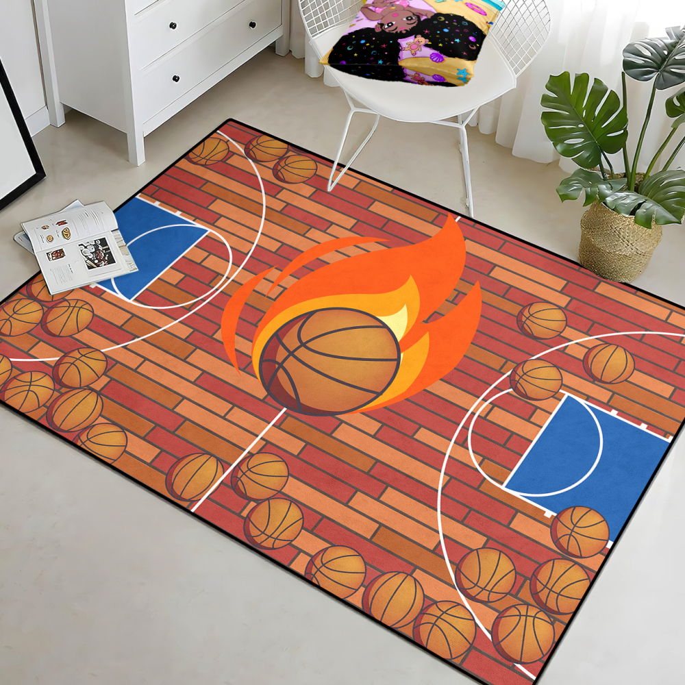 Flaming Basketball Court Play Mat for Boys Room | CozyLil