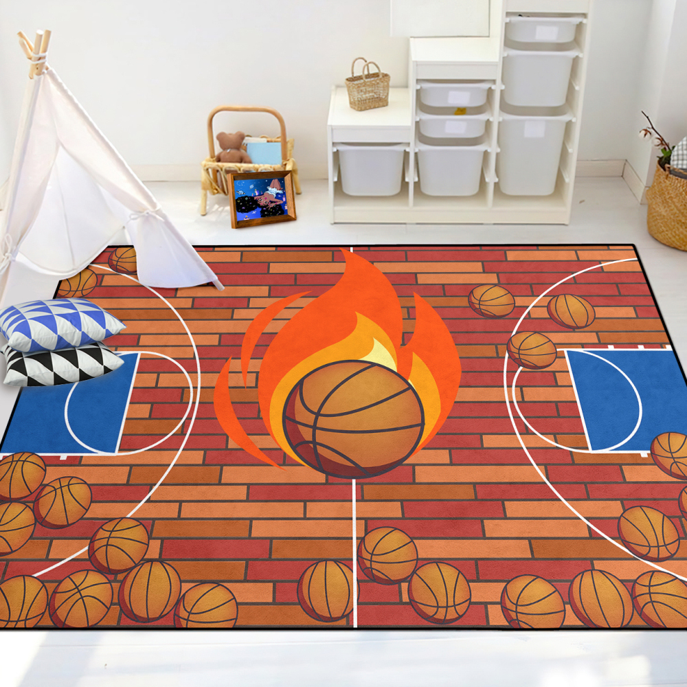Flaming Basketball Court Play Mat for Boys Room | CozyLil