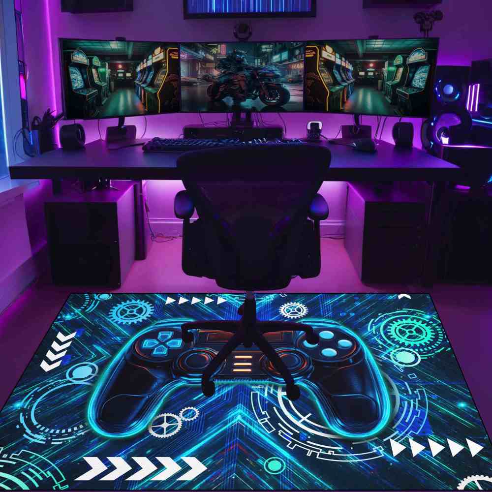 Neon Blue Gamer Controller Kids Rug for Boys Room | CozyLil