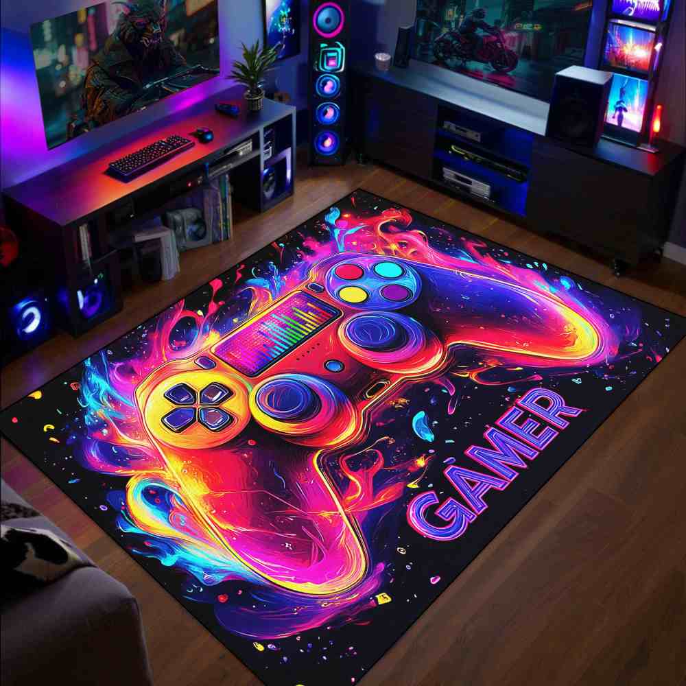 Neon Gamer Controller Area Rug for Boys Room Playroom | CozyLil